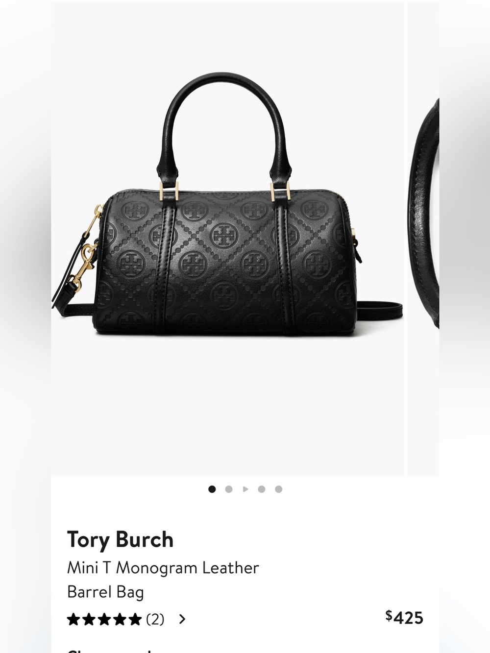 Black Tory Burch Monogram Logo Barrel bag with Gold Hardware Crossbody with Tags